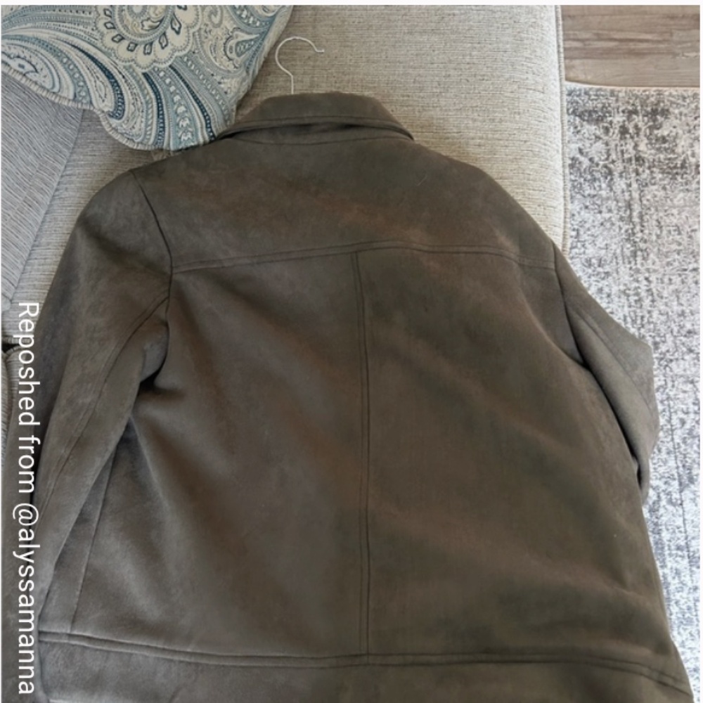 Suede look Greenish~Grey Moto jacket - Picture 2 of 2